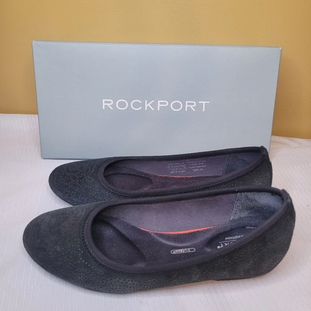 Rockport Total Motion Perf Ballet Leather Upper Black Flats sz 5